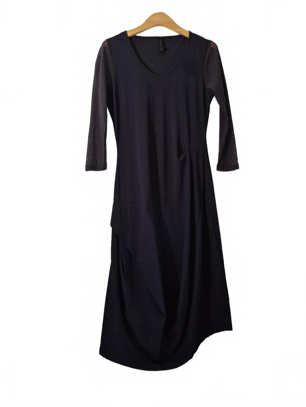 Porto San Francisco Women’s Navy Asymmetrical Draped Midi Dress Size 2. Sleek Na